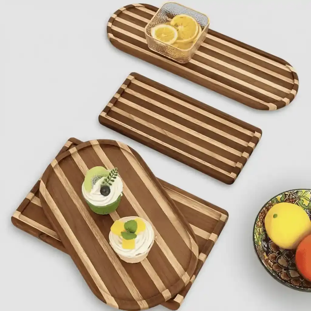 Irregular Striped Wooden Serving Trays for Breakfast, Snacks, Desserts & Fruits 2