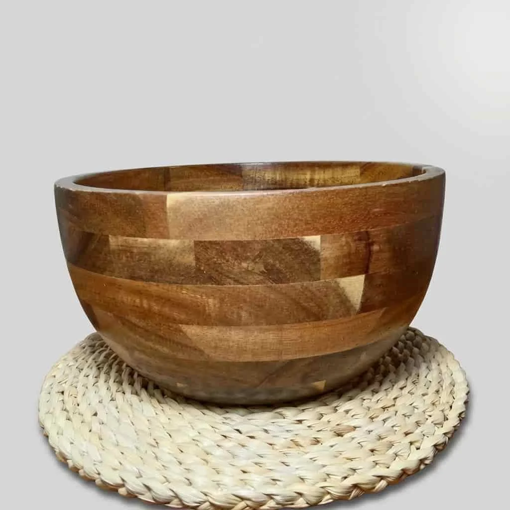 Acacia Wood Salad Bowl – Large Solid Wood Fruit & Rice Serving Bowls