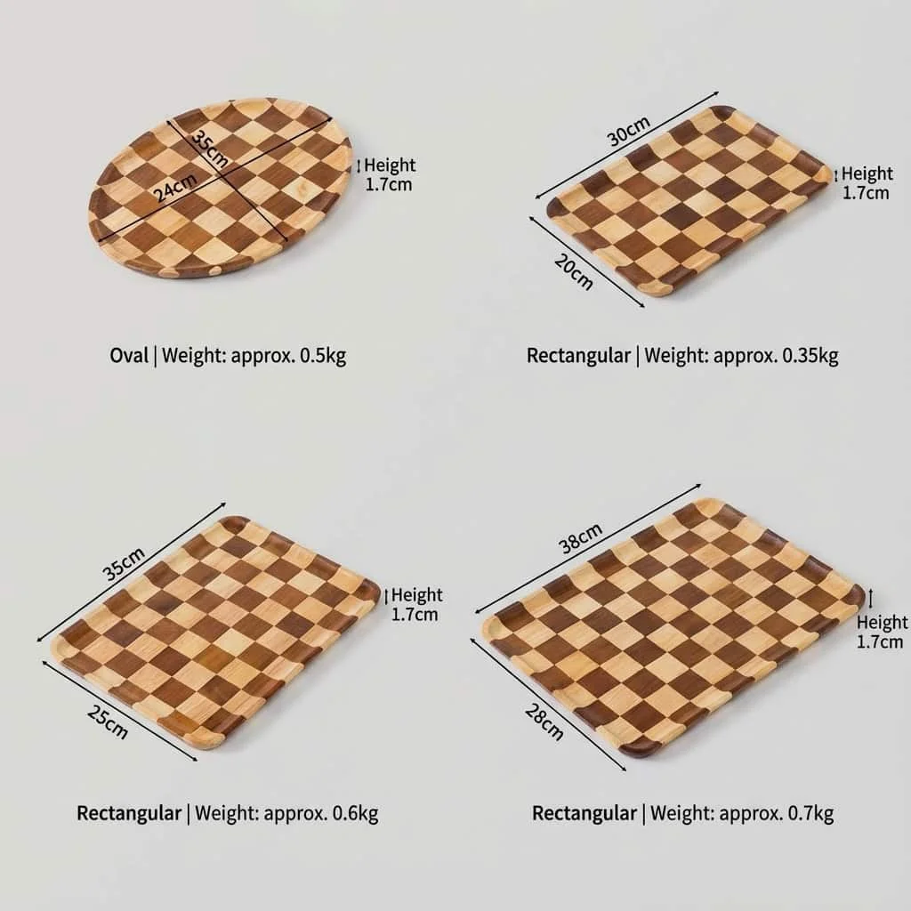 2025 New Acacia Wood Checkerboard Tray for Home, Dessert, Bread, and Tea Service 6