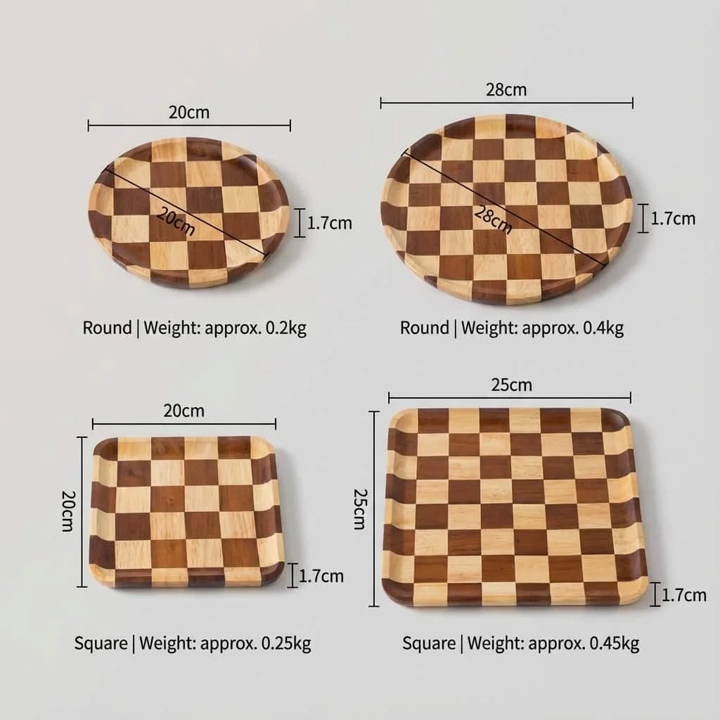 2025 New Acacia Wood Checkerboard Tray for Home, Dessert, Bread, and Tea Service 5