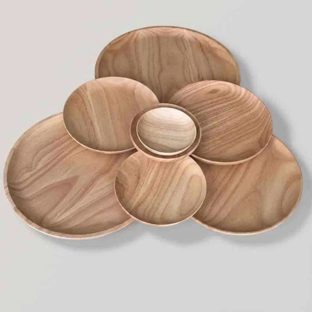 Round Wooden Serving Plate for Snacks – Solid Wood Chinese Style Dishes with Custom Logo 2