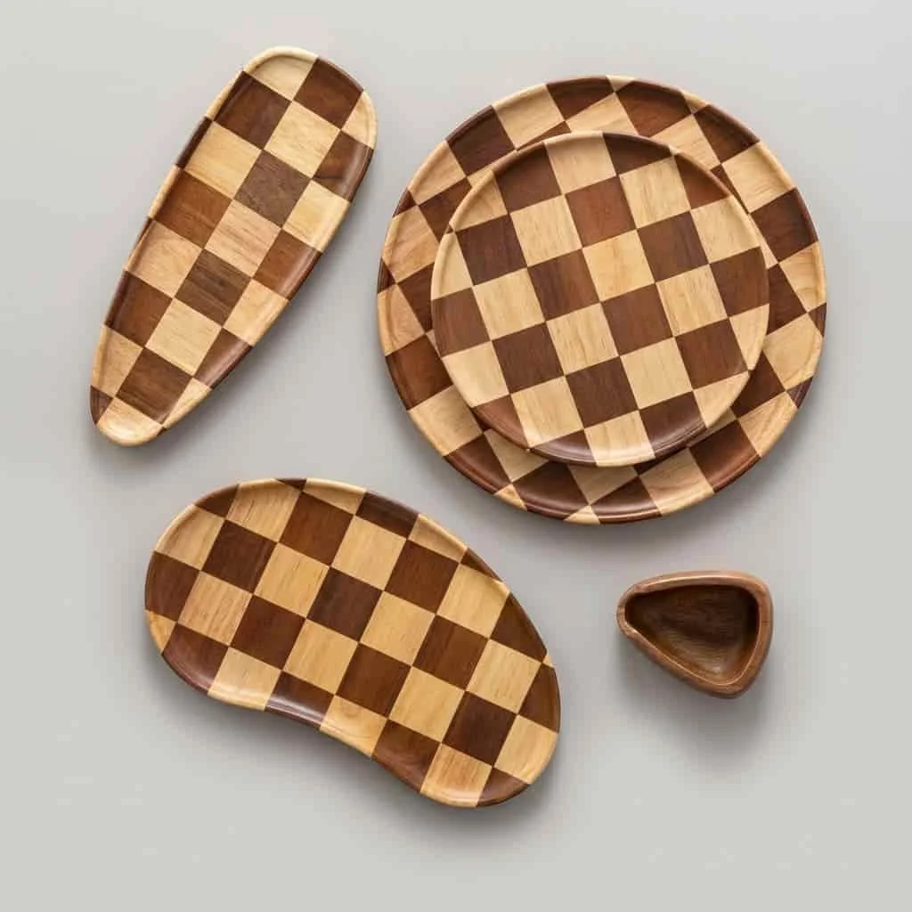 Checkered Wooden Serving Tray for Home & Restaurant Use – Custom Wood Platters