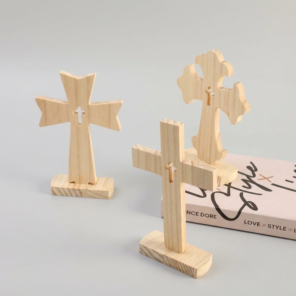 Custom Pine Wood Cross Ornament Set for Church and Seasonal Decor Wholesale