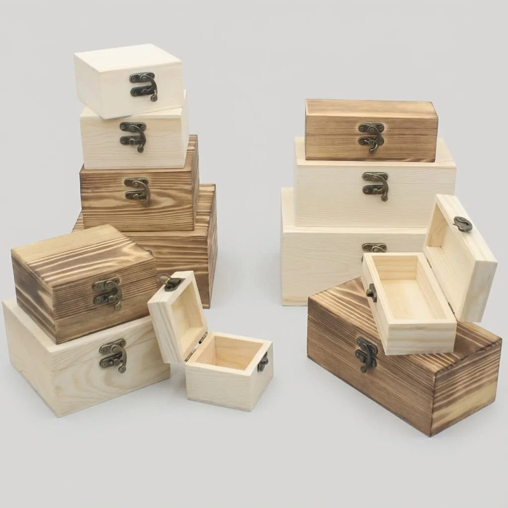 Vintage Wooden Hinged Box for Gift Packaging & Storage