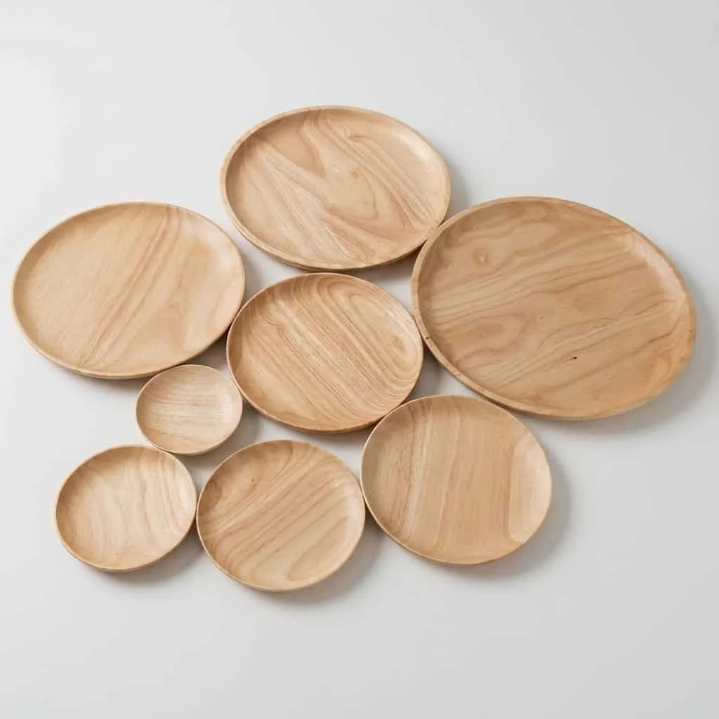 Round Wooden Serving Plate for Snacks – Solid Wood Chinese Style Dishes with Custom Logo 3