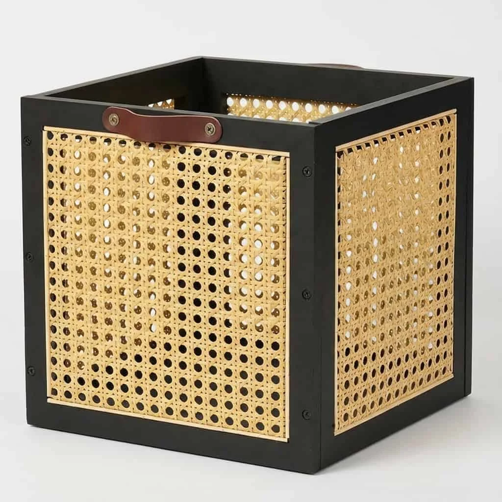 Custom Wood Cane Storage Cube for Books and Sundries Organization 2