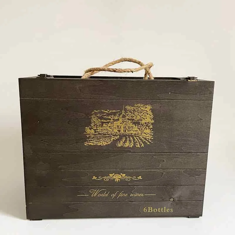 Custom 6 Bottle Wooden Wine Case with Custom Silk Screen Printing