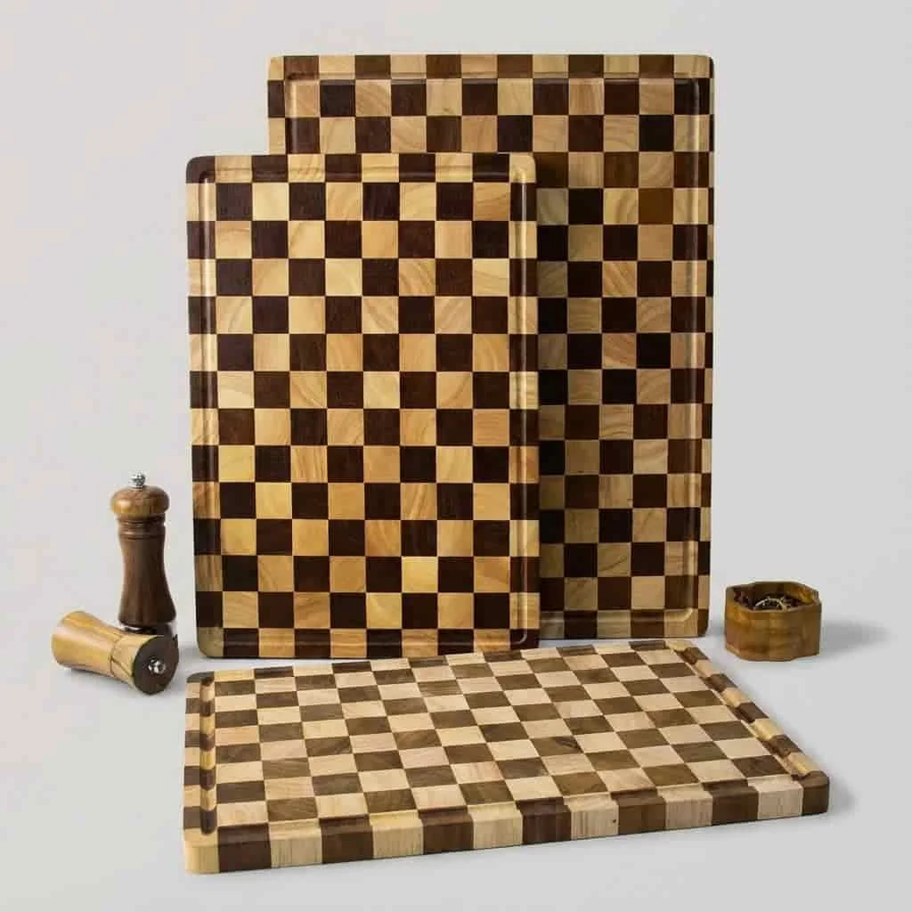 Custom Checkered Rubber Wood Cutting Board for Kitchenware