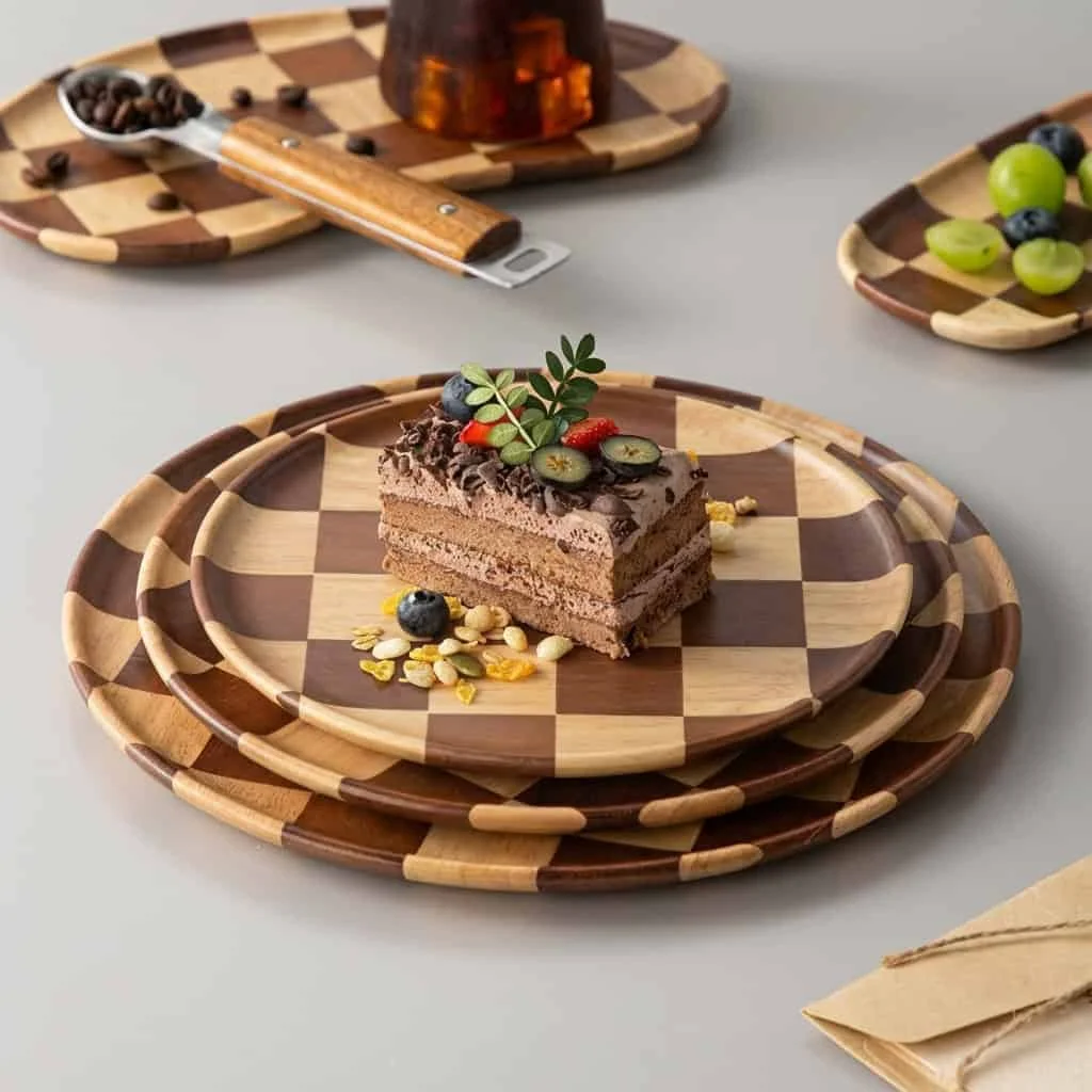 Checkered Wooden Serving Tray for Home & Restaurant Use – Custom Wood Platters 4