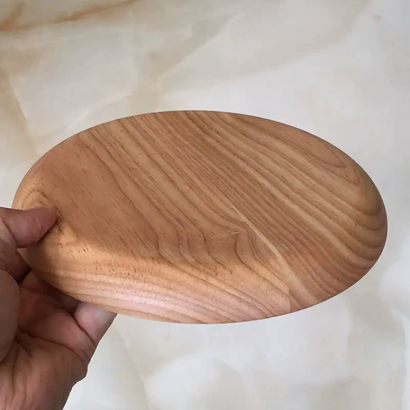 Round Wooden Serving Plate for Snacks – Solid Wood Chinese Style Dishes with Custom Logo 4