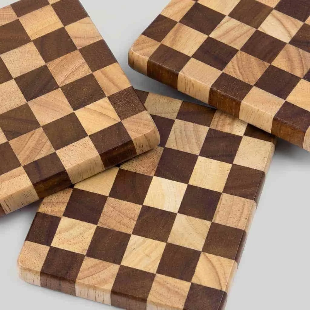 Rubberwood & Black Walnut Checkerboard Coaster & Pot Mat 3