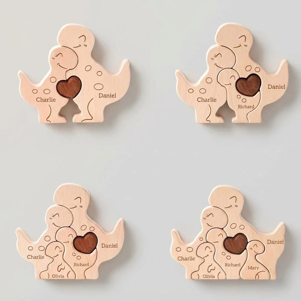 Custom Wooden Dinosaur Family Puzzle Home Decor – Wood Craft 2