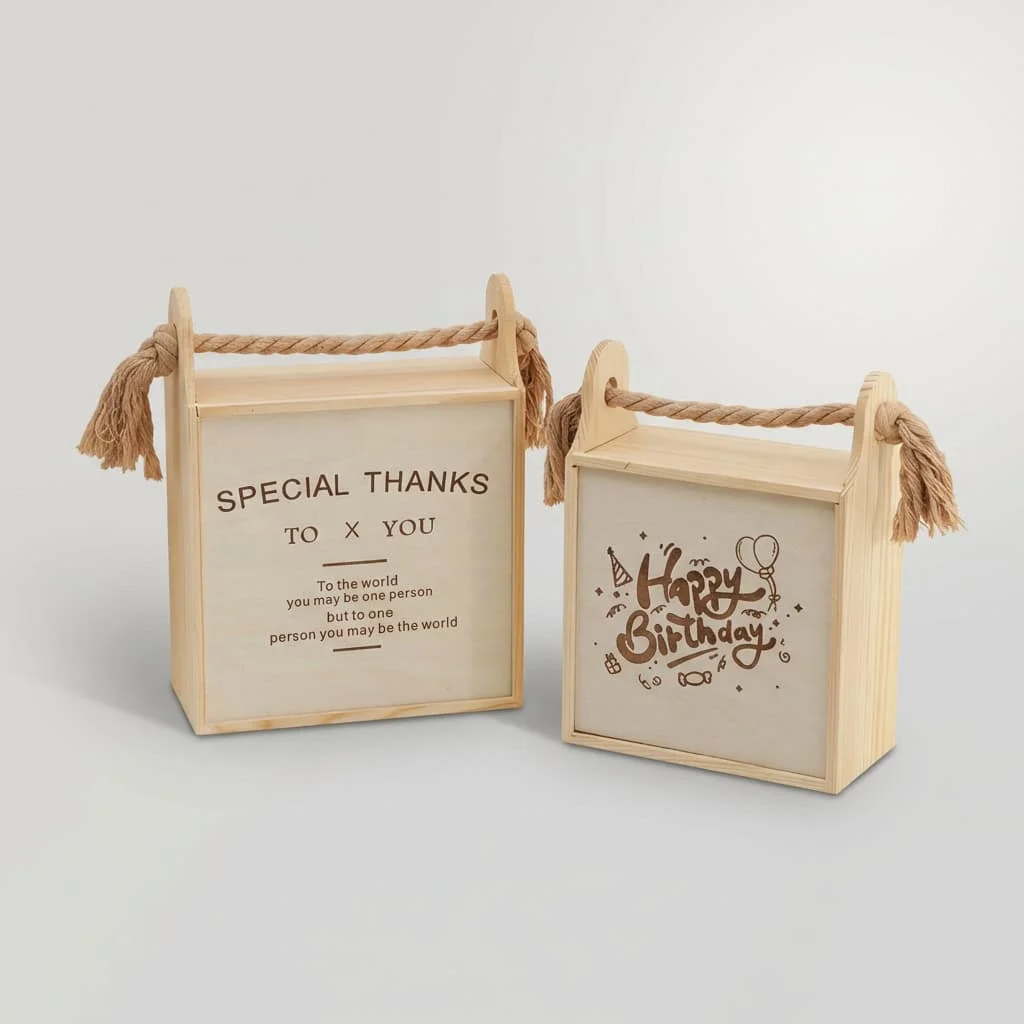 Wooden Rope Handle Gift Boxes for Festival & Holiday Packaging