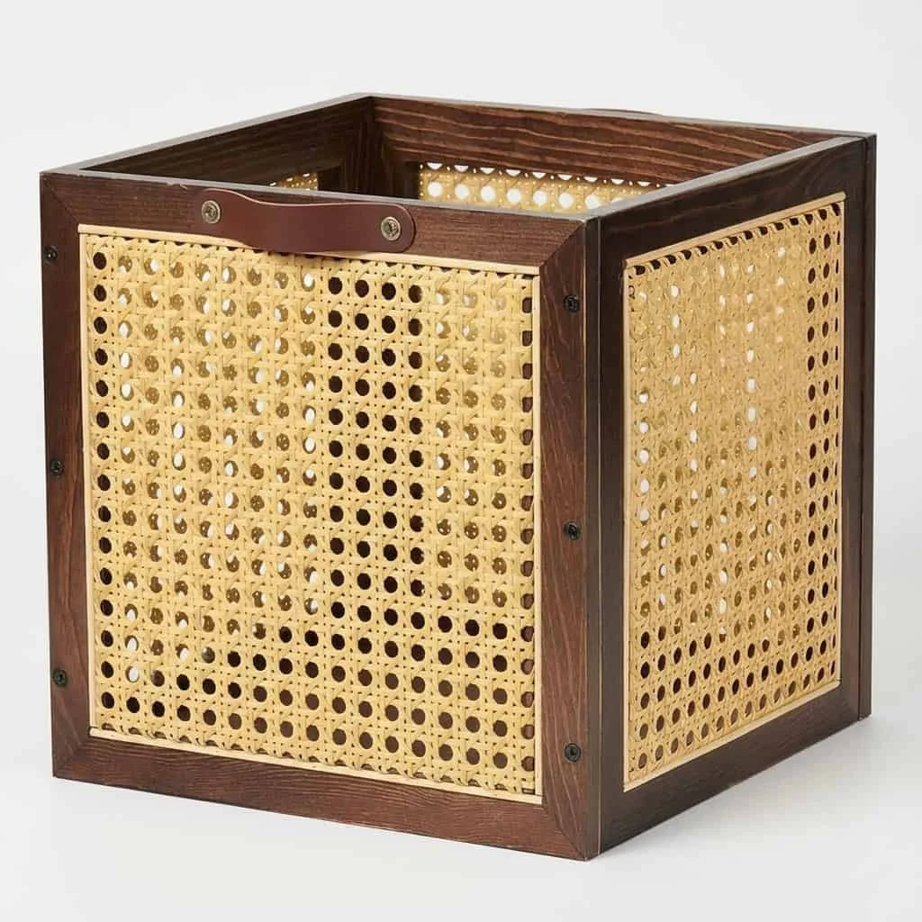 Custom Wood Cane Storage Cube for Books and Sundries Organization