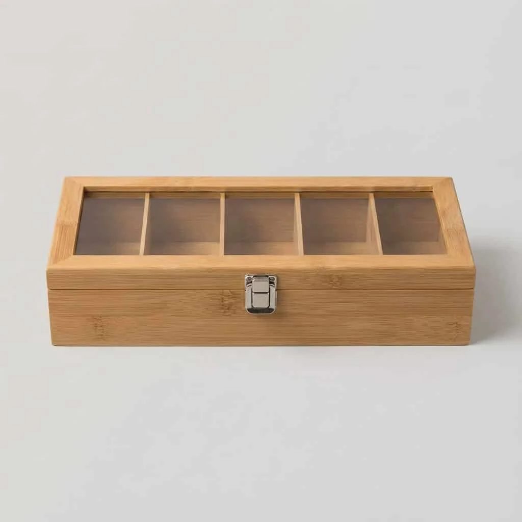 Wooden Tea Storage Box with Clear Lid for Desk Organization 3