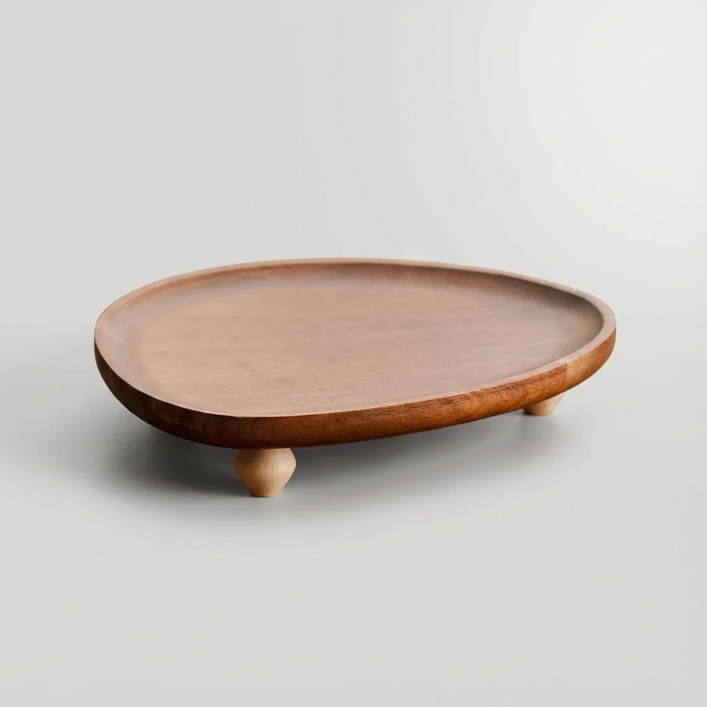 Walnut Wood Serving Tray with Legs for Irregular Fruit, Dessert & Storage 4