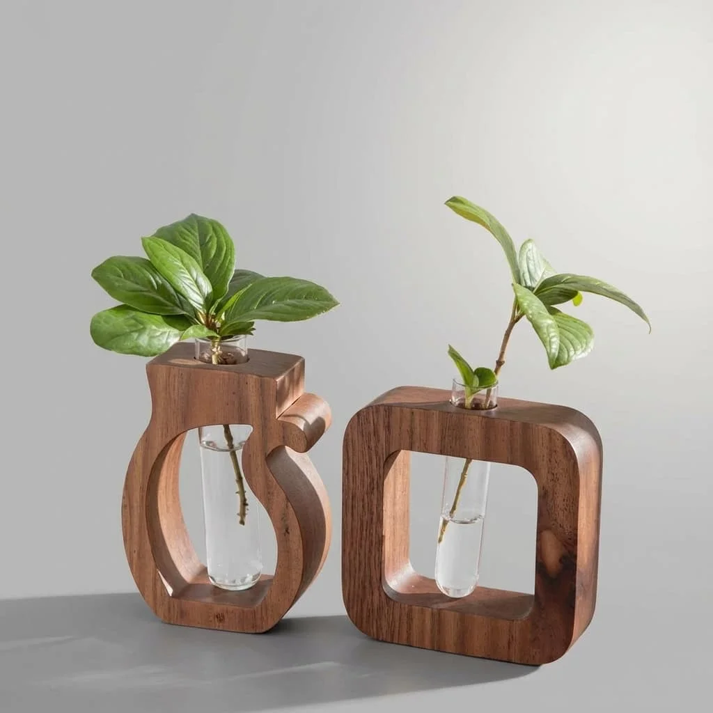 Walnut Wood Test Tube Vase | Custom Desktop Flower Arranger 3