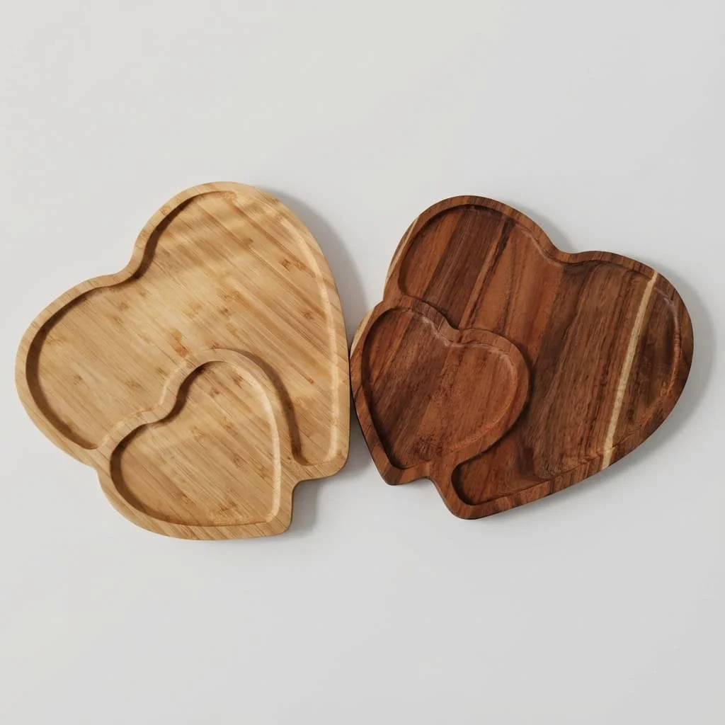 Heart Shaped Wooden Serving Platter for Bread, Cheese, and Snacks