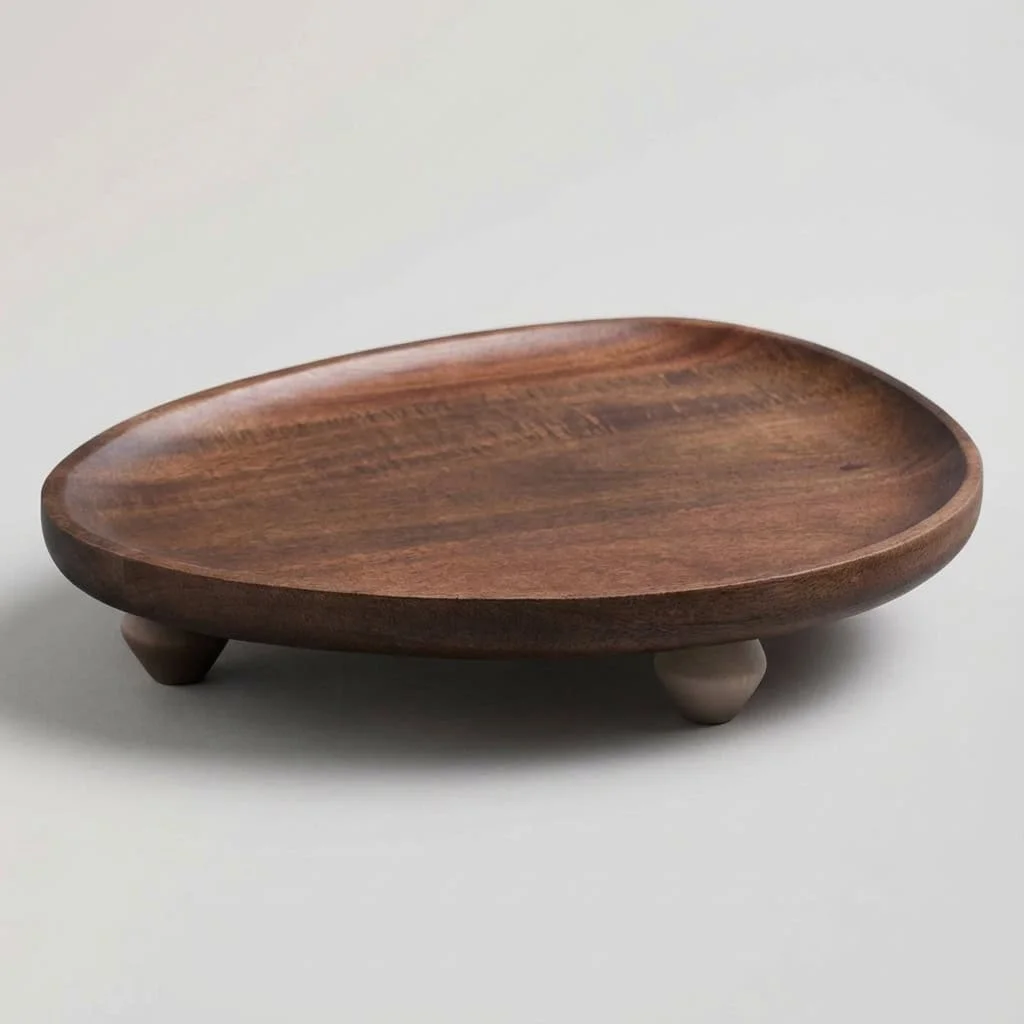 Walnut Wood Serving Tray with Legs for Irregular Fruit, Dessert & Storage 2