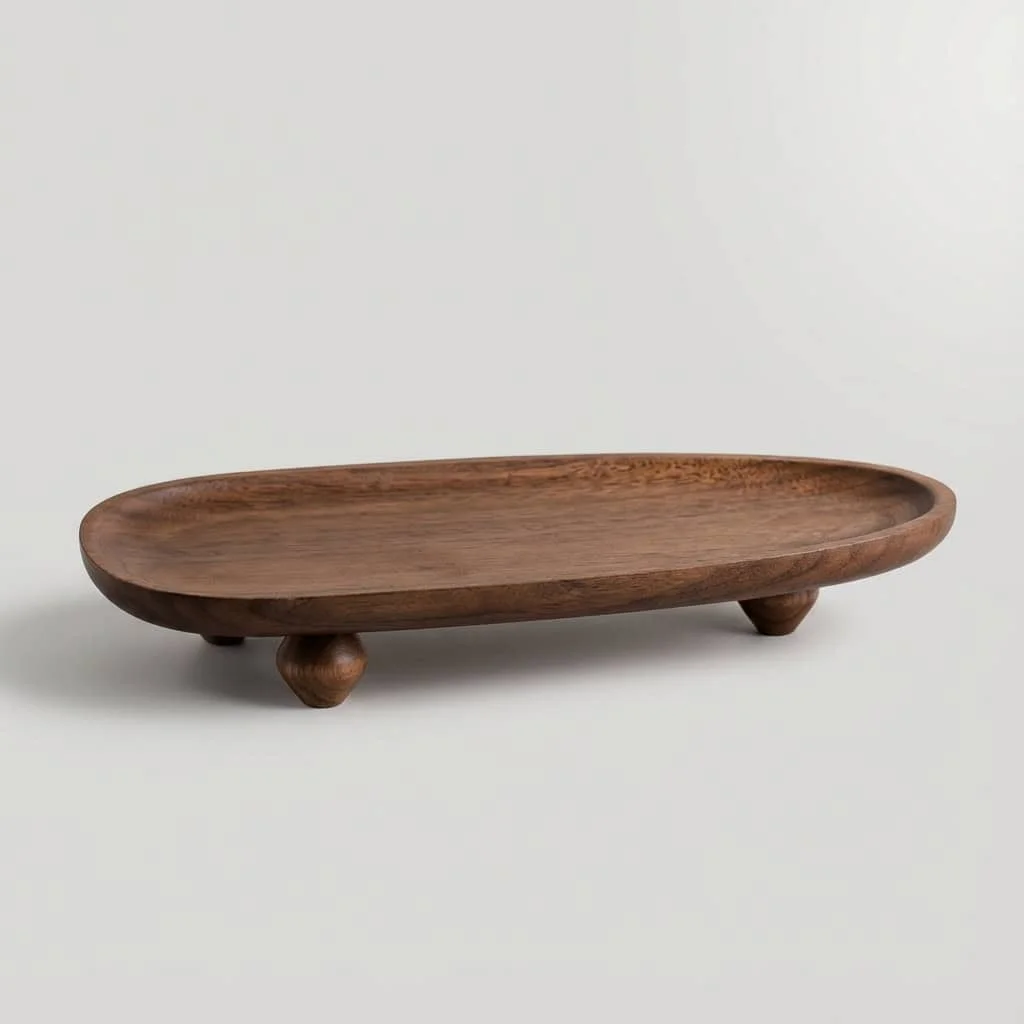 Walnut Wood Serving Tray with Legs for Irregular Fruit, Dessert & Storage 5