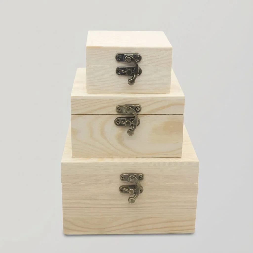 Vintage Wooden Hinged Box for Gift Packaging & Storage 3