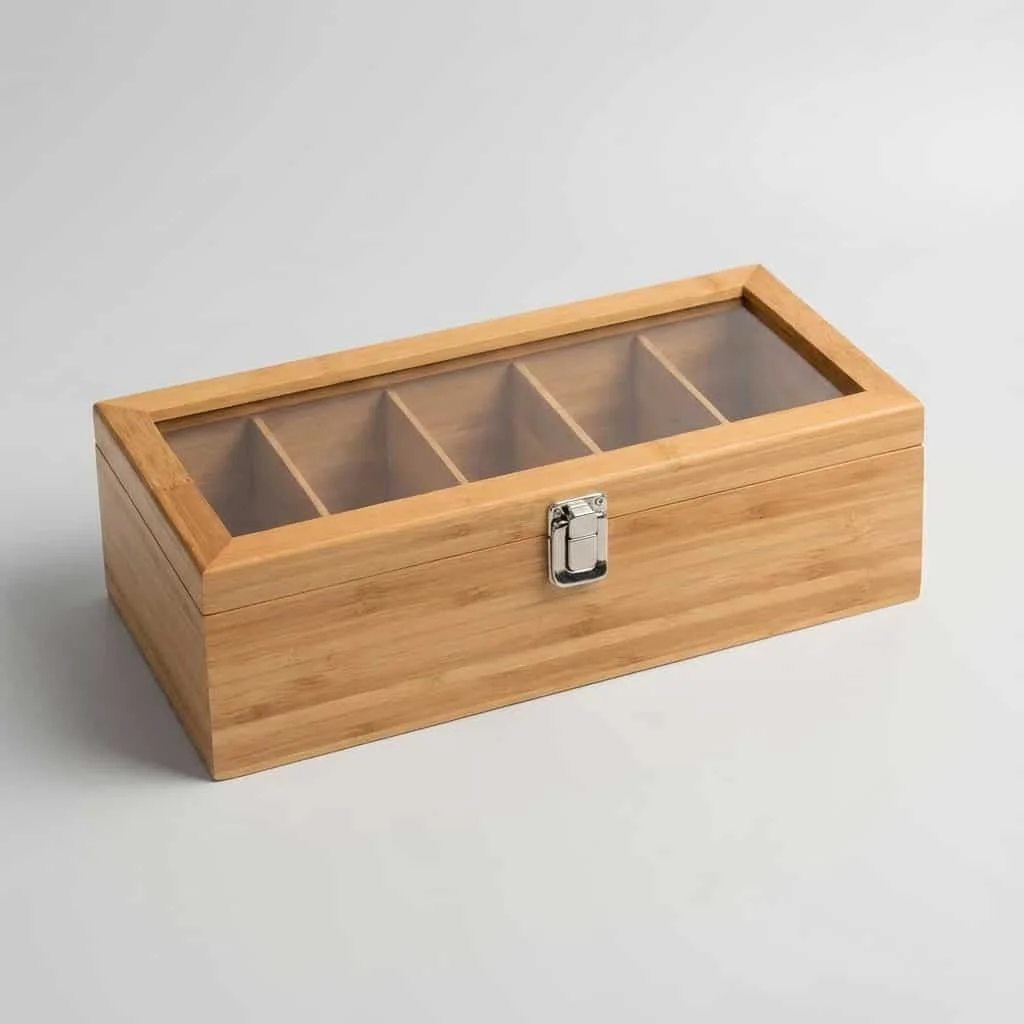 Wooden Tea Storage Box with Clear Lid for Desk Organization 2