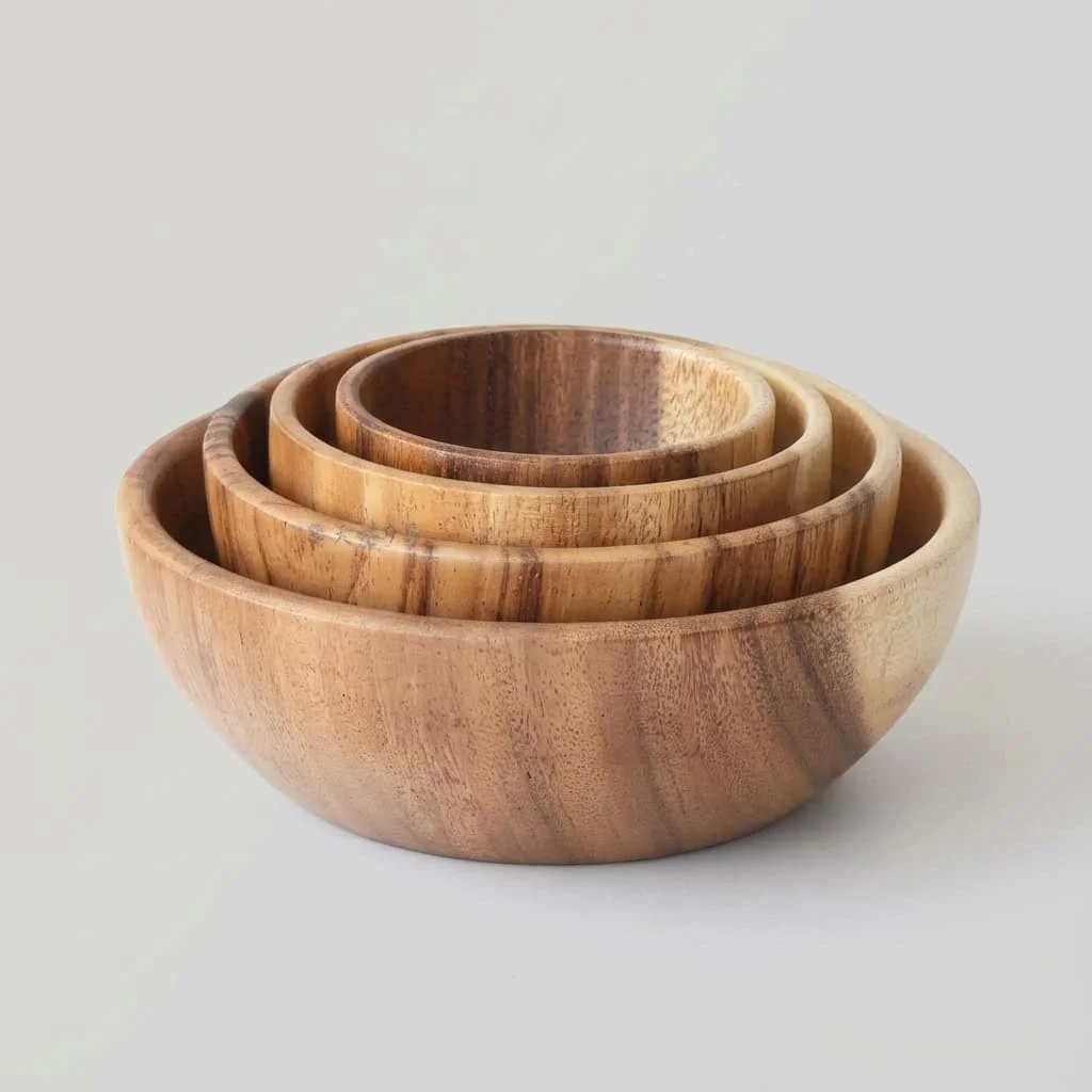 Natural Acacia Wood Bowl – Unfinished & Wax-Free Wooden Kitchenware