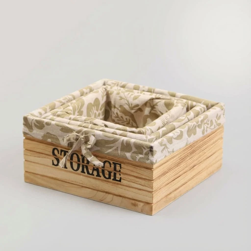 Rustic Wooden Storage Boxes with Fabric Liner Set for Desktop Organization 3