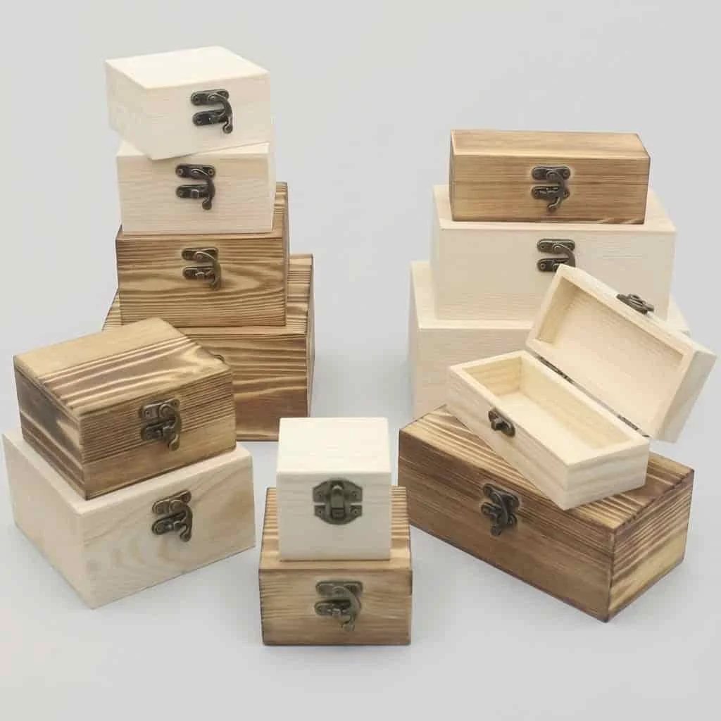 Vintage Wooden Hinged Box for Gift Packaging & Storage 4
