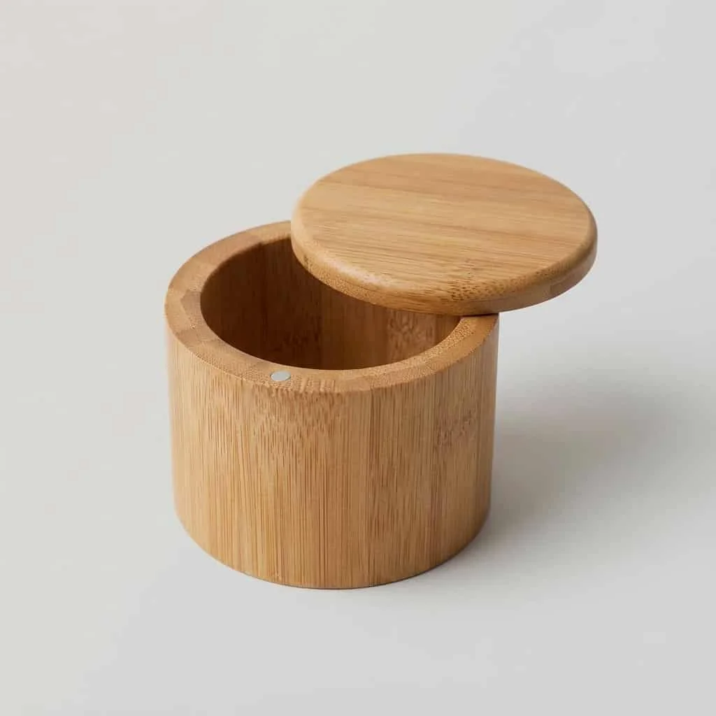 Large Capacity Round Bamboo Seasoning Jar with Lid for Kitchen Spice Storage