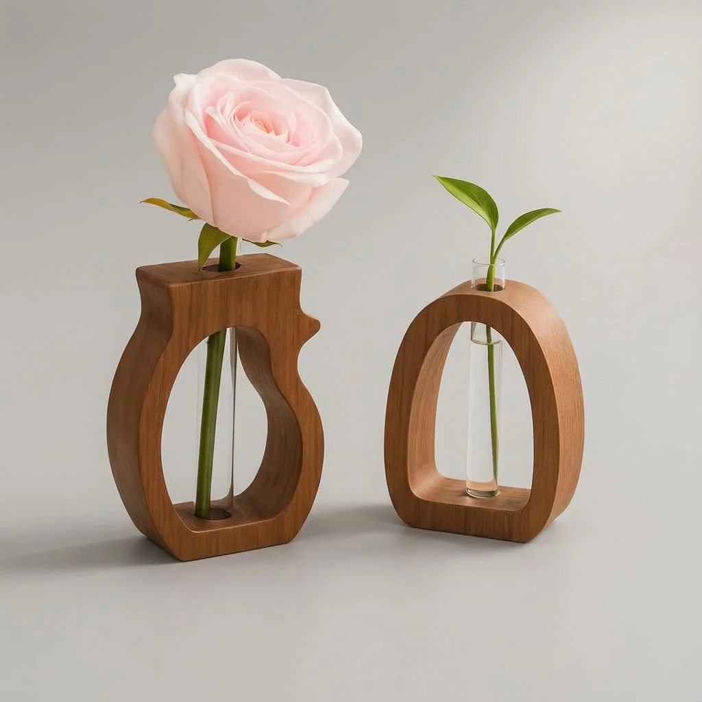 Walnut Wood Test Tube Vase | Custom Desktop Flower Arranger 4