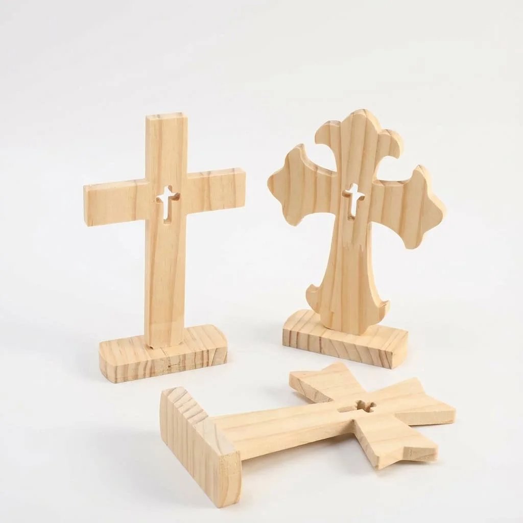 Custom Pine Wood Cross Ornament Set for Church and Seasonal Decor 4
