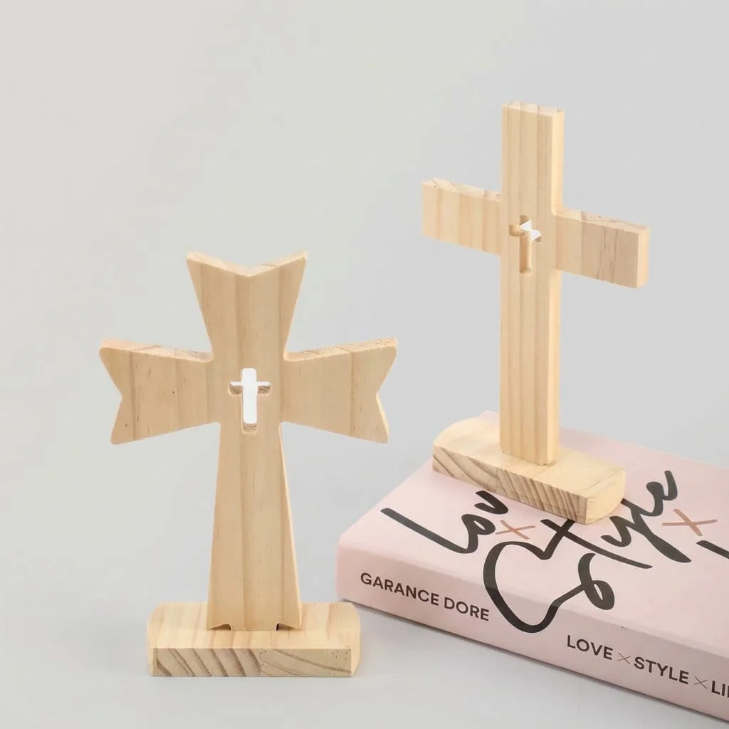 Custom Pine Wood Cross Ornament Set for Church and Seasonal Decor 3
