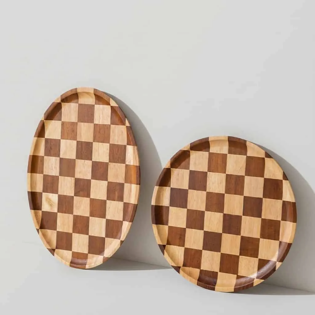 2025 New Acacia Wood Checkerboard Tray for Home, Dessert, Bread, and Tea Service 3
