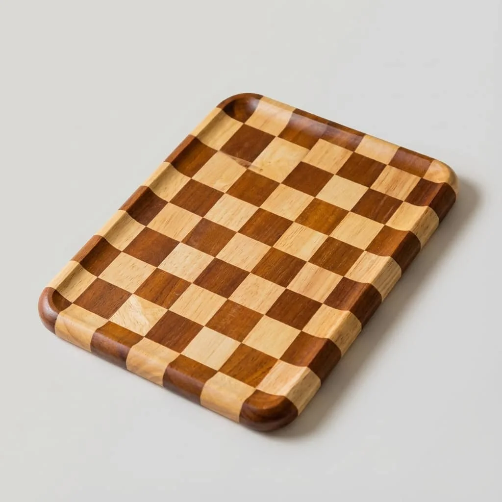 2025 New Acacia Wood Checkerboard Tray for Home, Dessert, Bread, and Tea Service 4