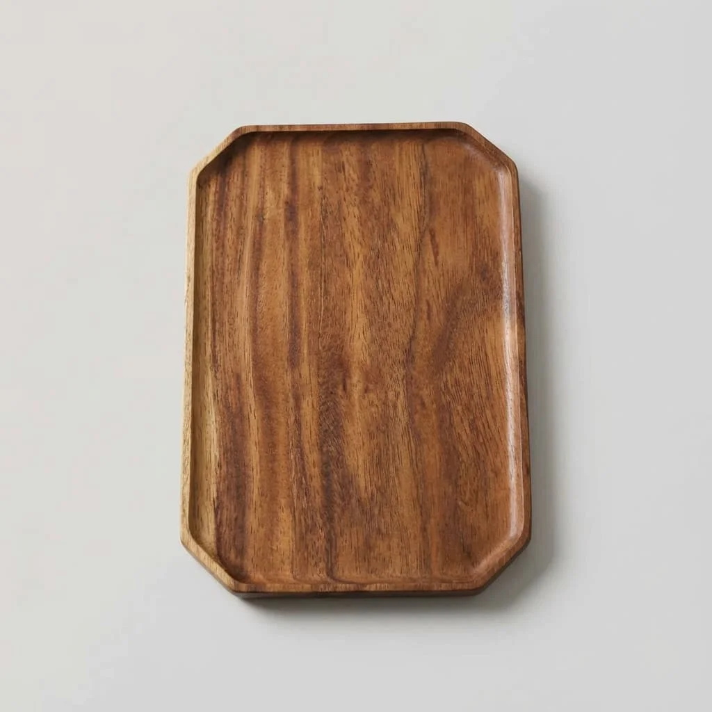 Acacia Wood Octagonal Serving Tray and Black Walnut Plates for Food Service 5