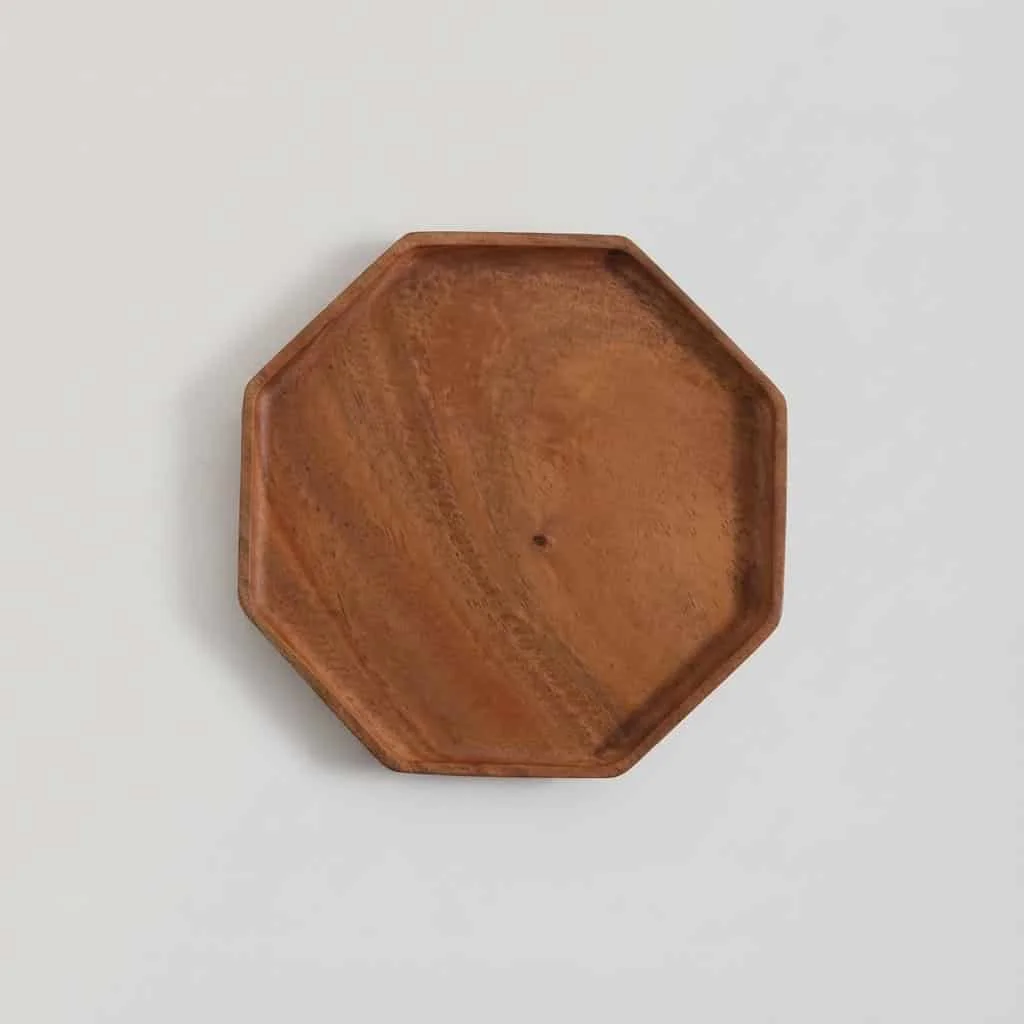 Acacia Wood Octagonal Serving Tray and Black Walnut Plates for Food Service 3