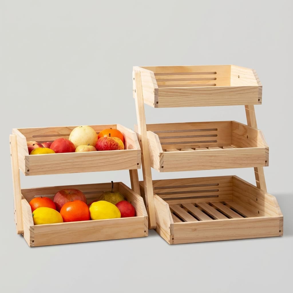 Wholesale Multi-Tier Wooden Fruit Vegetable Storage Rack for Kitchen and Desktop