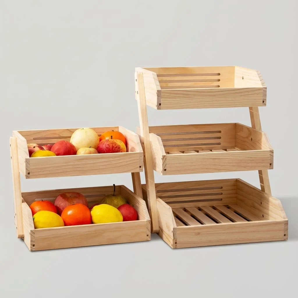 Multi-Tier Wooden Fruit Vegetable Storage Rack for Kitchen and Desktop