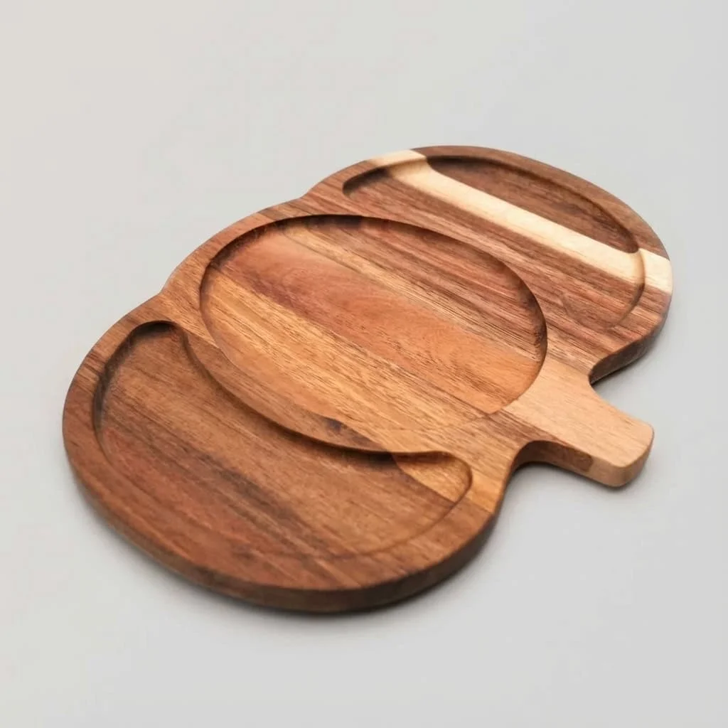 Wooden Pumpkin Serving Board with Handle – Acacia Wood Cutting Board and Decorative Tray 3