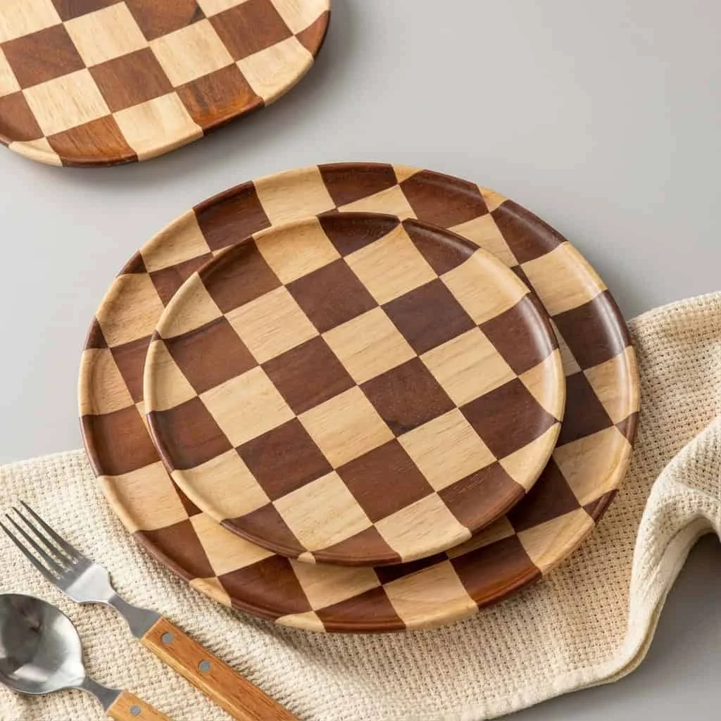 Checkered Wooden Serving Tray for Home & Restaurant Use – Custom Wood Platters 2