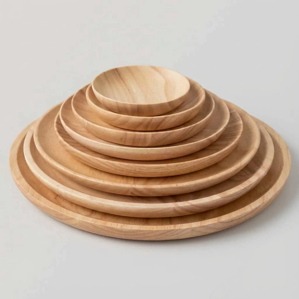 Round Wooden Serving Plate for Snacks – Solid Wood Chinese Style Dishes with Custom Logo