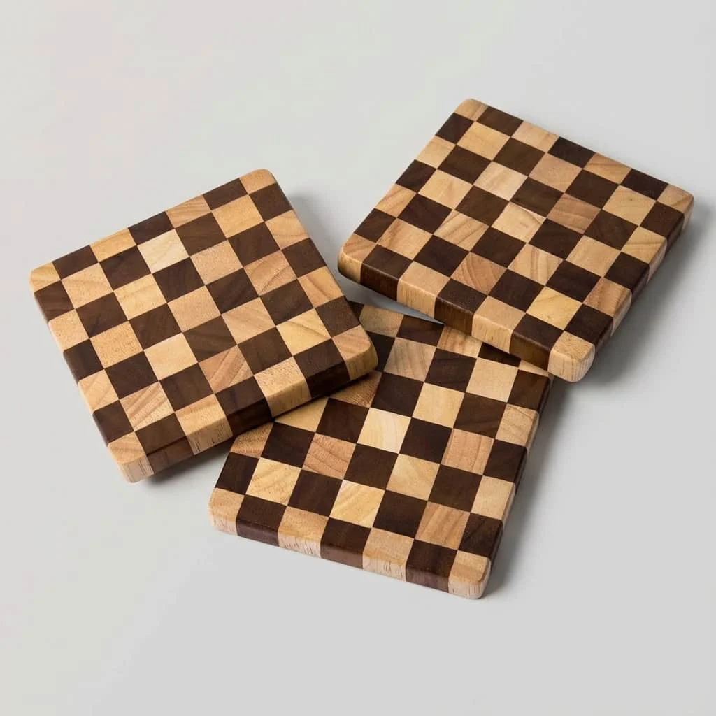 Rubberwood & Black Walnut Checkerboard Coaster & Pot Mat 2