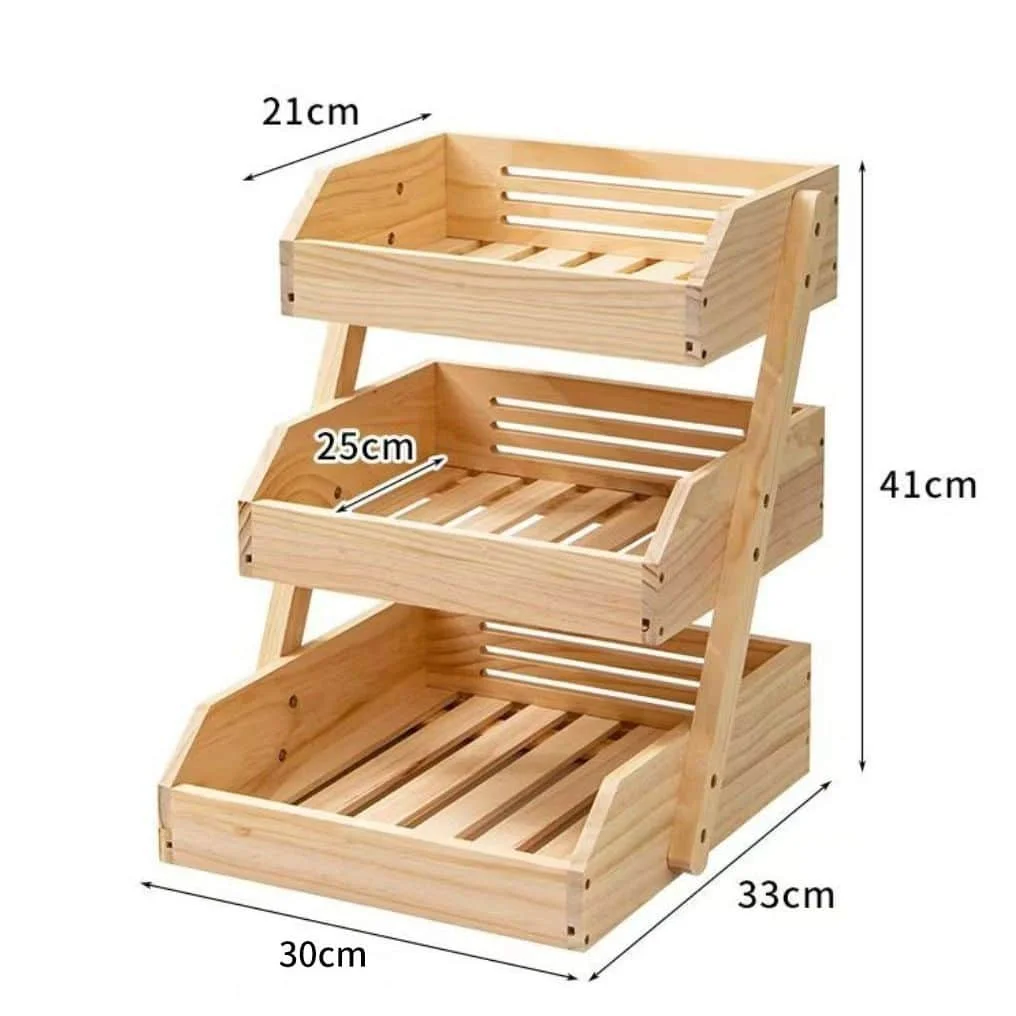 Multi-Tier Wooden Fruit Vegetable Storage Rack for Kitchen and Desktop 4