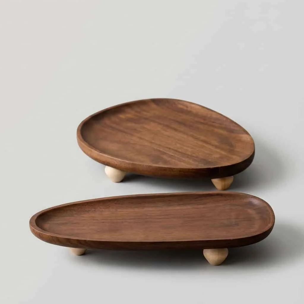 Walnut Wood Serving Tray with Legs for Irregular Fruit, Dessert & Storage