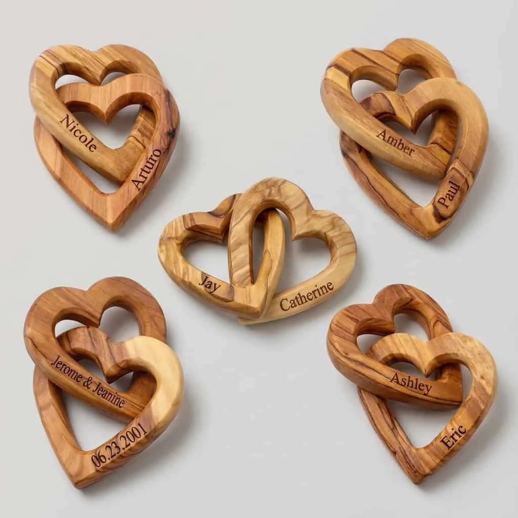 Custom Engraved Olive Wood Interlocking Heart Home Decor Gifts 3