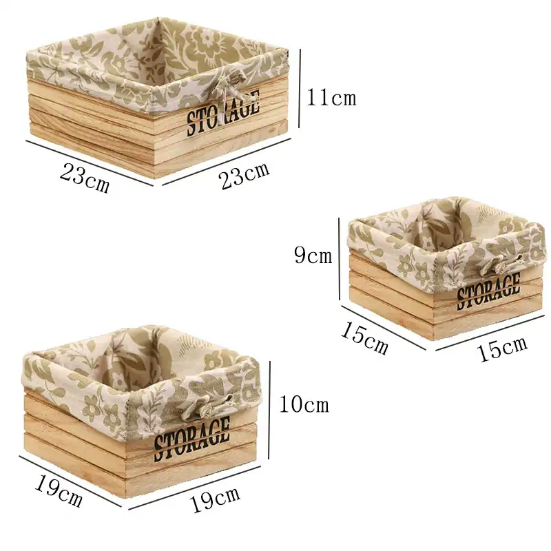 Rustic Wooden Storage Boxes with Fabric Liner Set for Desktop Organization 4