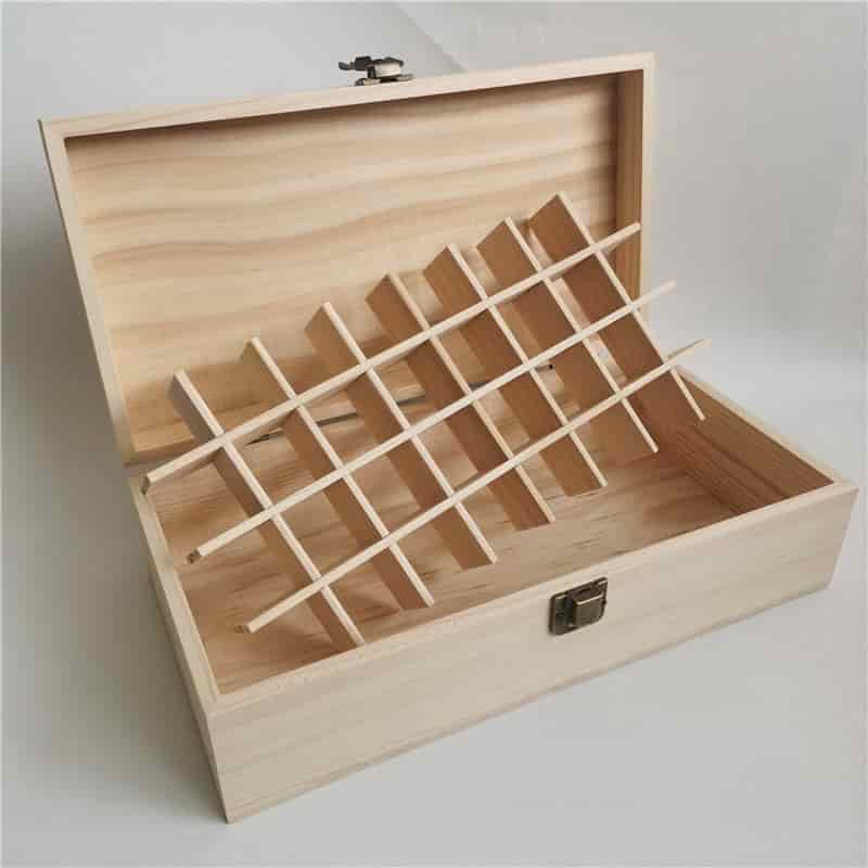 Custom wooden essential oil storage box with compartment inserts for organizing bottles