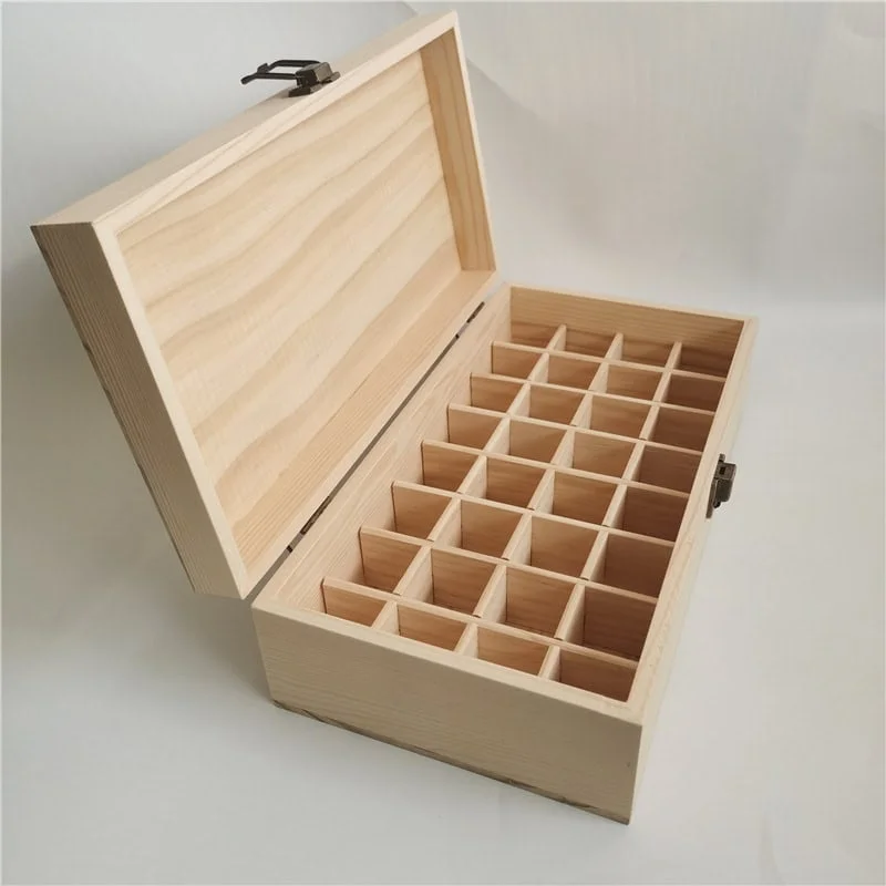 Pine Wood Essential Oil Organizer Box with Removable Dividers 4