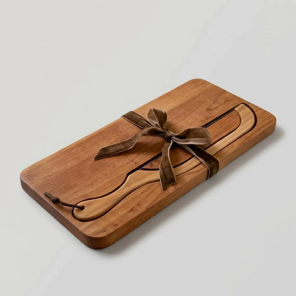 Wooden Bread Cutting Board with Integrated Knife Set for Kitchen Use 2